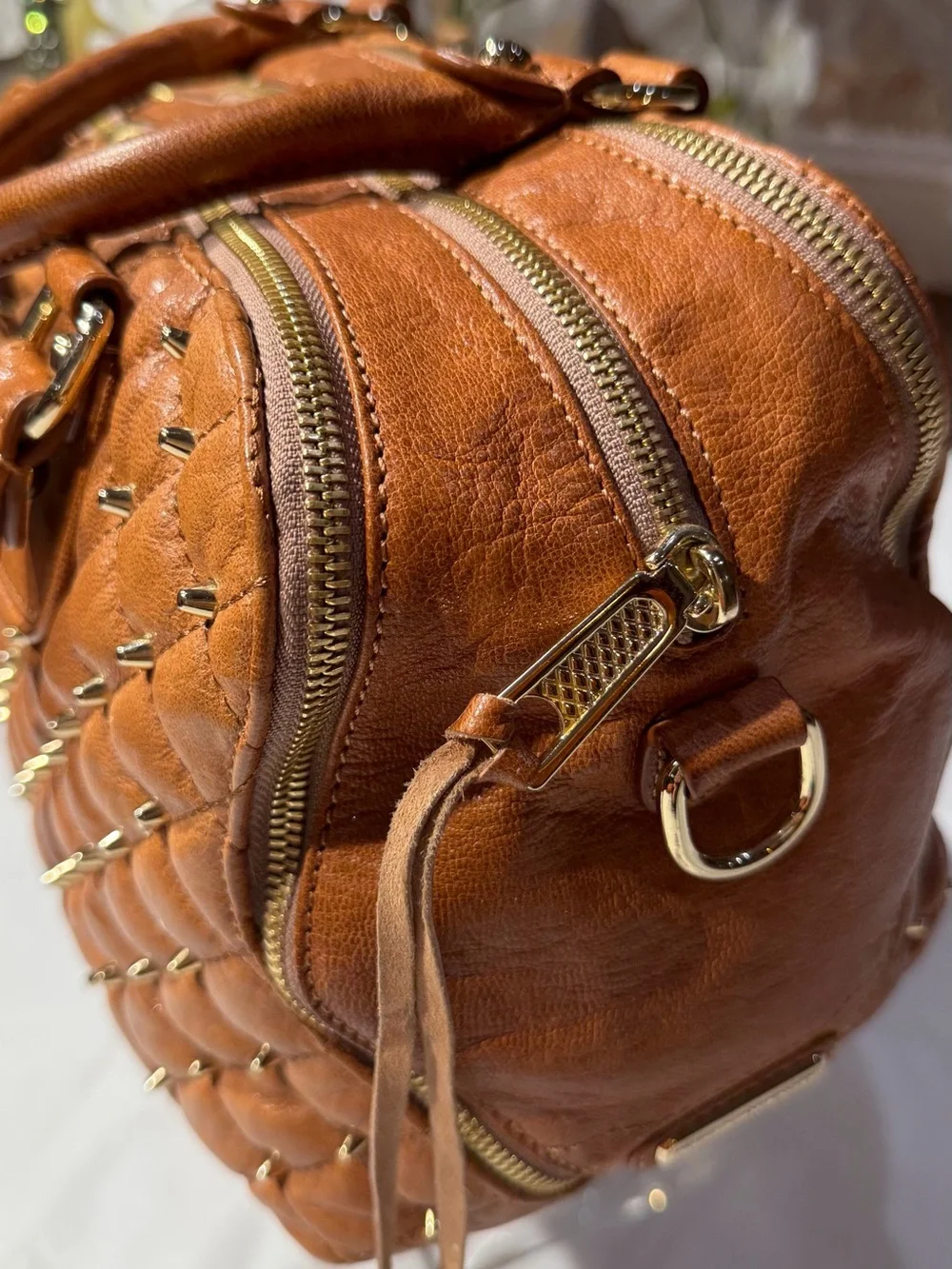 Rebecca Minkoff Quilted Brown Satchel with Studs